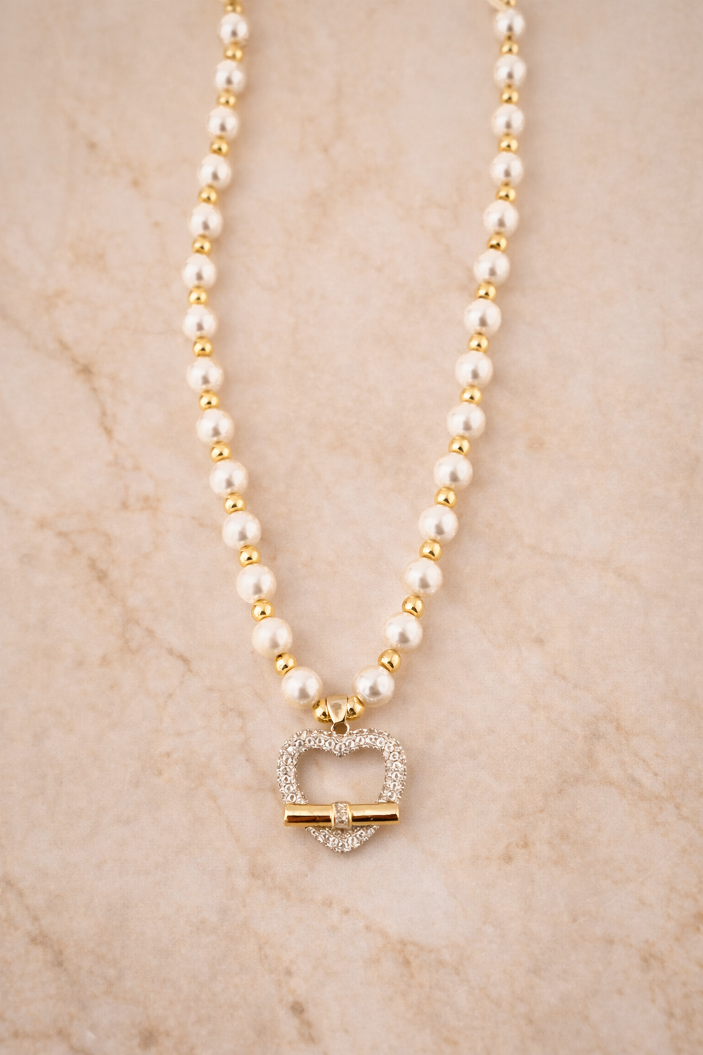 Golden Heart Pearl Necklace