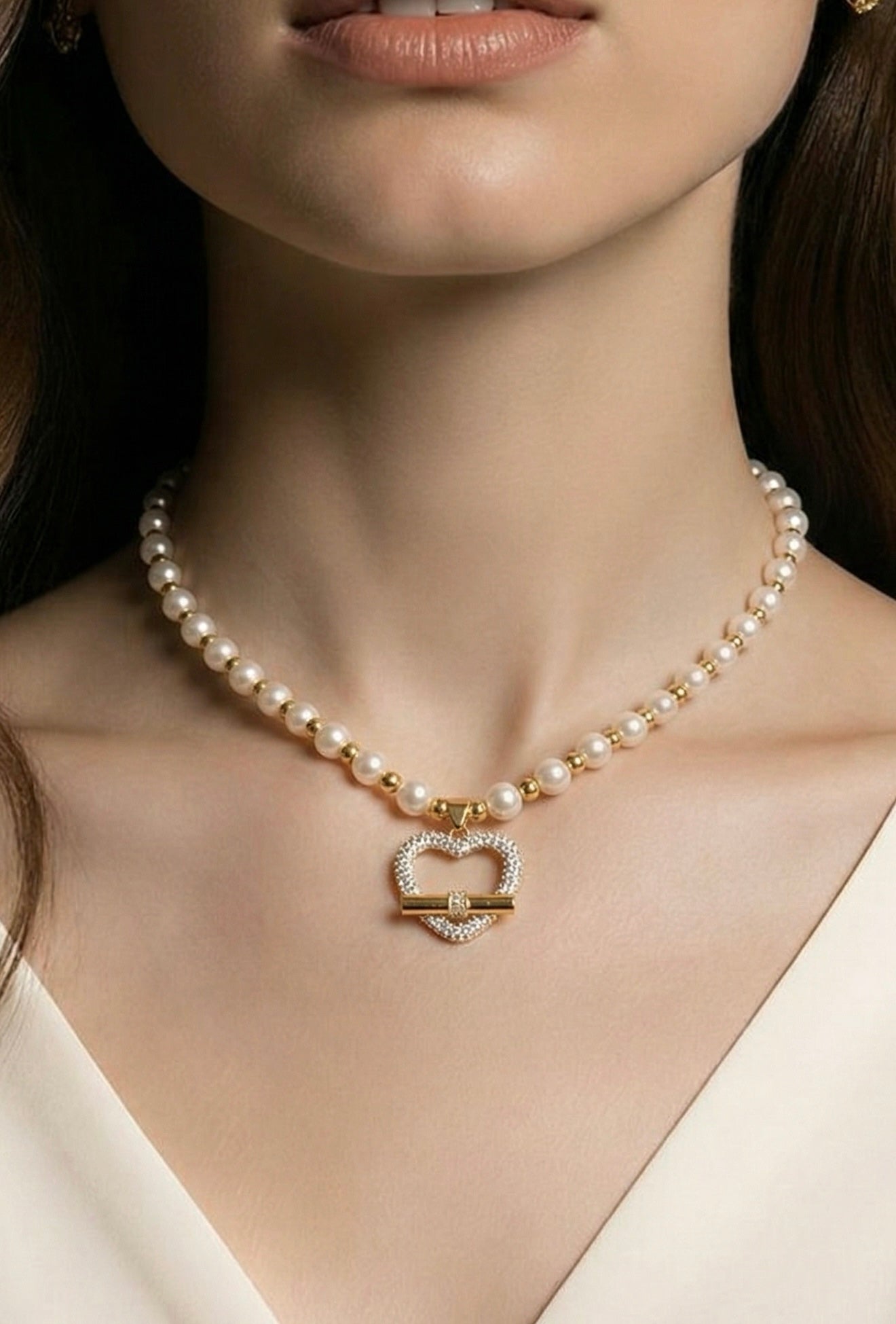 Golden Heart Pearl Necklace