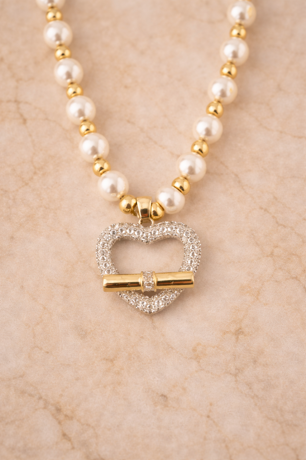 Golden Heart Pearl Necklace