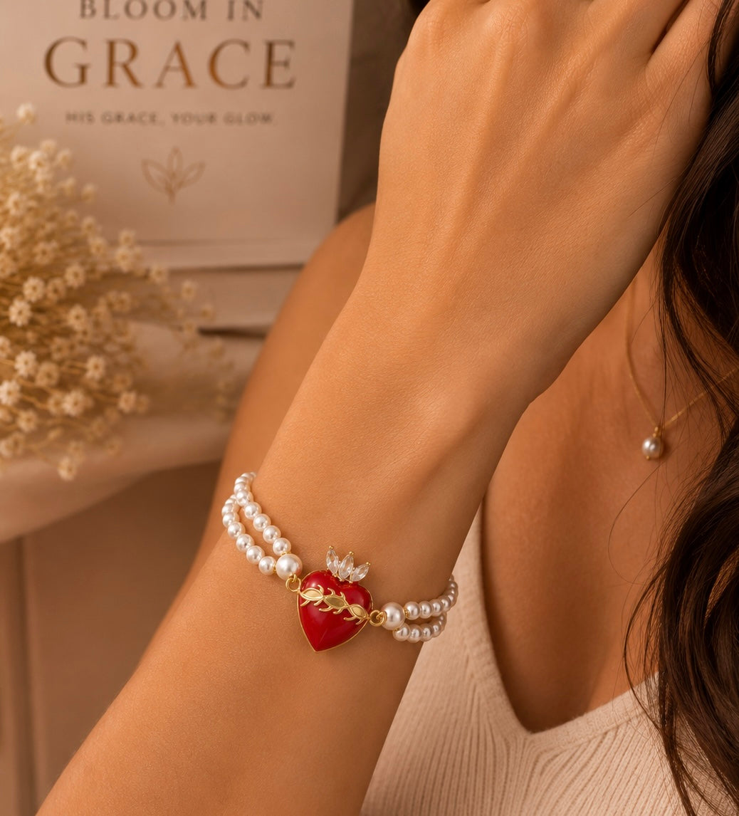 Sacred Heart Pearl Bracelet