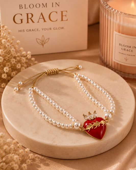 Sacred Heart Pearl Bracelet