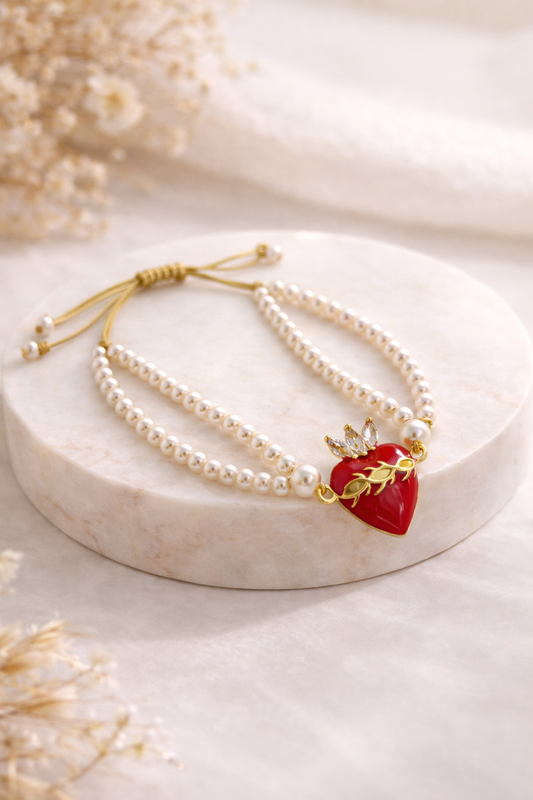 Sacred Heart Pearl Bracelet