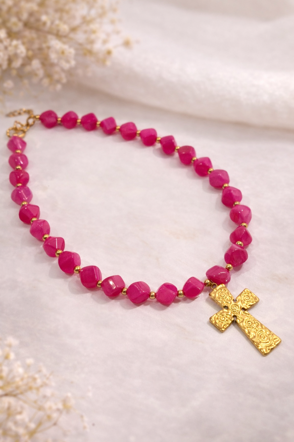 Fuchsia Cross Necklace