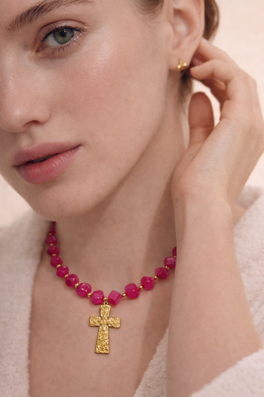 Fuchsia Cross Necklace